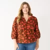 Plus Size Sonoma Goods For Life® Notchneck Long Sleeve Top -Sonoma Goods For Life® Store 5661416 Brown Coral Floral