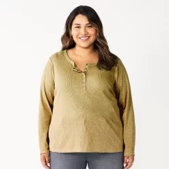 Plus Size Sonoma Goods For Life® Essential Long Sleeve Henley Top