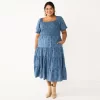 Plus Size Sonoma Goods For Life® Smocked Tiered Midi Dress -Sonoma Goods For Life® Store 5805883 Slate Blue Floral