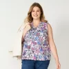Plus Size Sonoma Goods For Life® Y-Neck Ruffle Tank -Sonoma Goods For Life® Store 5831170 Gray Purple Floral