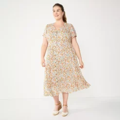 Plus Size Sonoma Goods For Life® Button Front Tiered Midi Dress